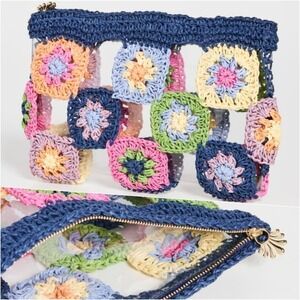 RARE Lele Sadoughi Crochet Raffia Large Pouch Clutch Bag